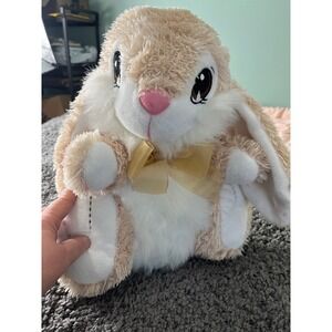 Dan Dee Collectors Choice Tan White Bunny Rabbit Plush Gold Bow Stuff Animal 12"